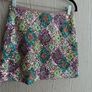 Zara Multicolor Sequin Diamond Mini Skirt